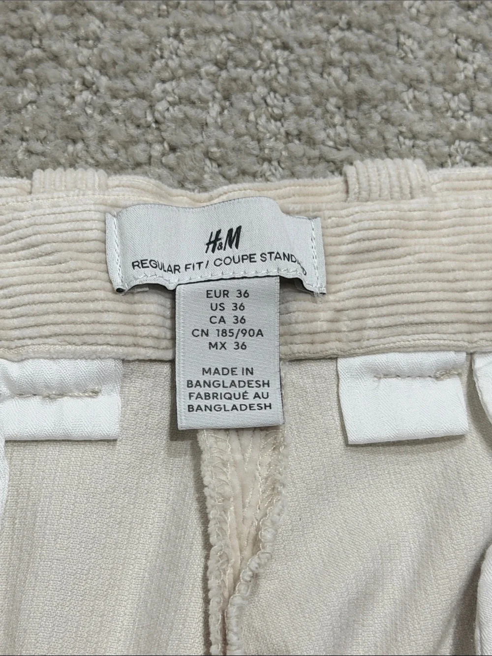 H&M Men's Corduroy Trousers in Light Cream